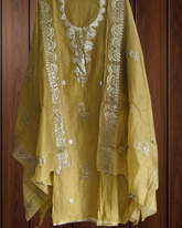 Elegant Mul Chanderi Un-Stitched Suit with Pita & Thread Embroidery Detailing